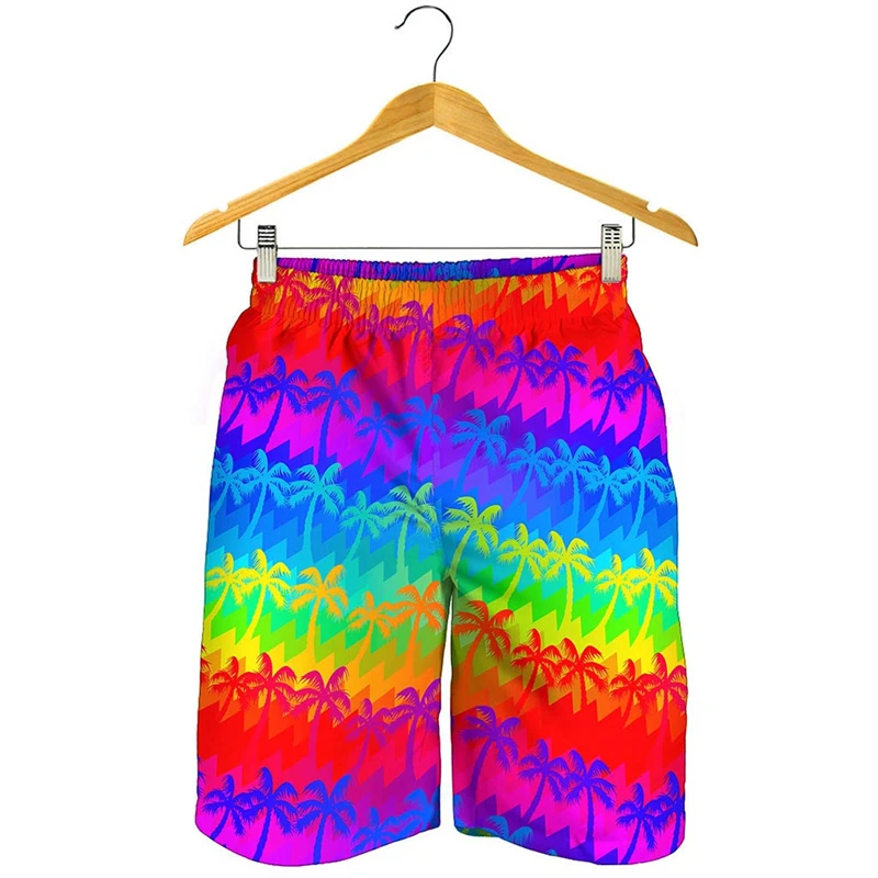 

New Fashion Rainbow 3d Printed Shorts For Men Hawaii Coconut Tree Beach Short Pants Summer Oversized Outdoor Clothes Cool Shorts
