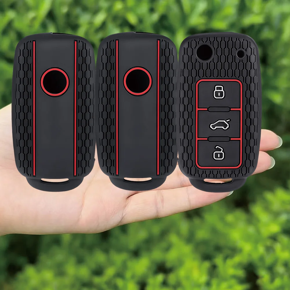 Car Key Case for VW Golf Jetta POLO tiguan for Skoda Yeti Superb Rapid Octavia for SEAT Leon Ibiza 3 Button Silicone Key Cover