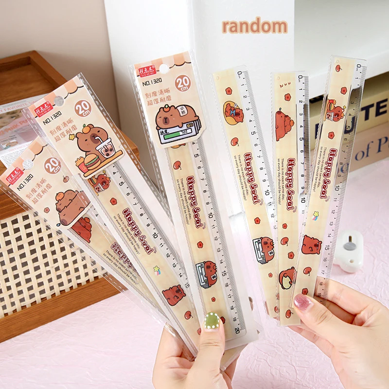 1Pc Cute Capybara Ruler Straightedge Protractor Multifunctional Portable Measuring Tools Students School Office Supplies（Random）