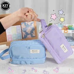 Candy color Children Pencil Bags Three-layer Large Capacity Pencil Case Student Teacher Stationery Pen Pencil Ruler Holder
