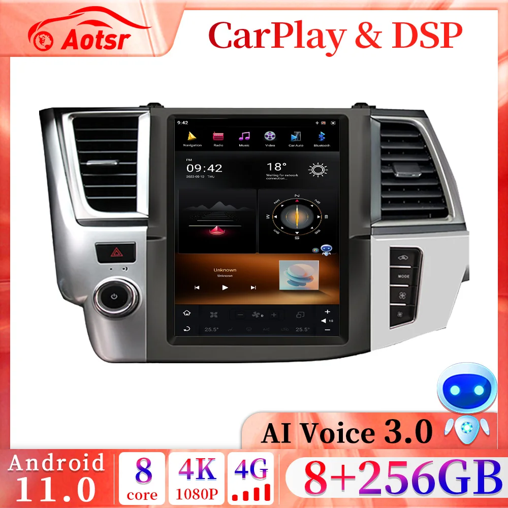 

2 din Qualcomm CarPlay Tesla Screen Android 11.0 Car Radio For Toyota Highlander 2014-2018 Multimedia Player Navi GPS Head Unit
