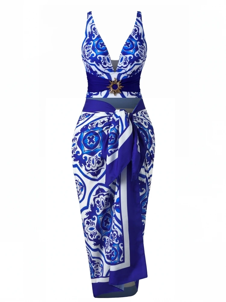 

New Cover Ups Sexy Swimsuit Women Summer Bathing Suit Bikini Set Sleeveless Swimwear Women Beach Swimming Suit For Female