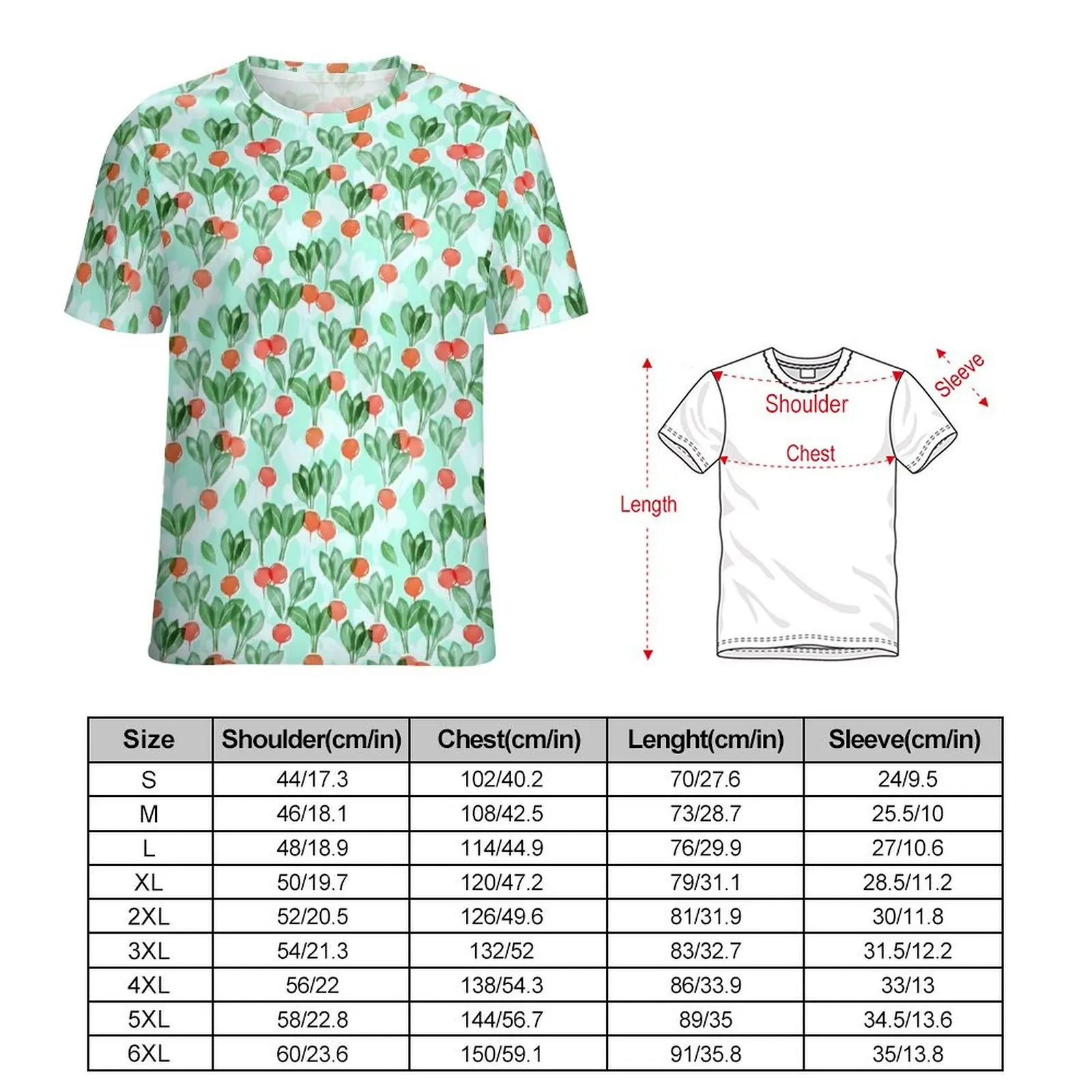 Radishes T-Shirt For Men Vegetable Print O Neck T-Shirts Summer Harajuku Clothing Short Sleeves Casual Oversize Tee Shirt Gift