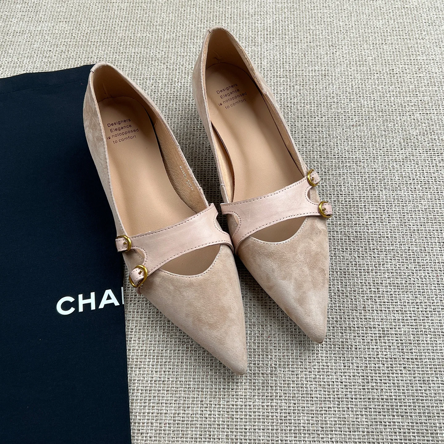 

High-Heeled Shoes Elegant Fashion Female Commuting Low Heeled Shoes Fashion Suede Leather Lady Pointed Shoes Wedge Heels