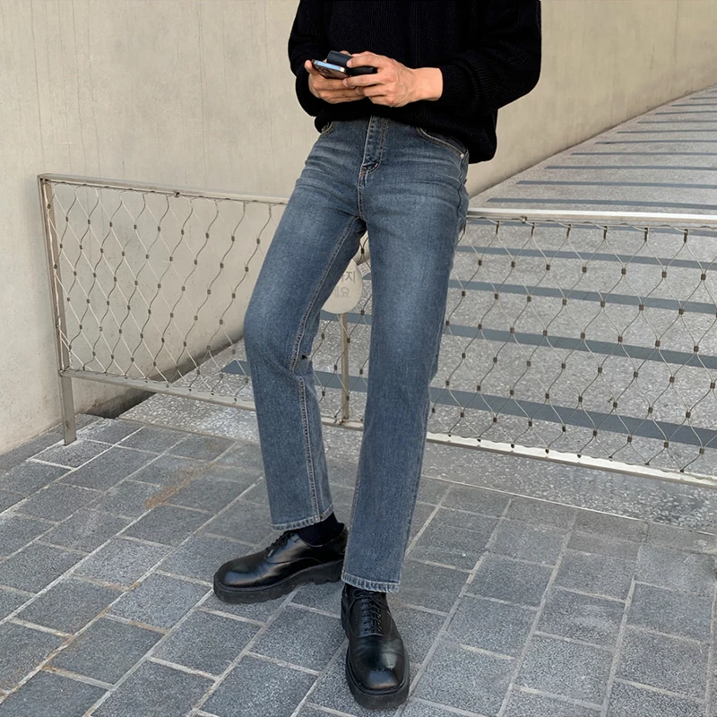 

2022 Men Spring Autumn New Fashion Full Length Baggy Jeans Men Korean Casual Straight Pants Male Solid Color Denim Trousers C37