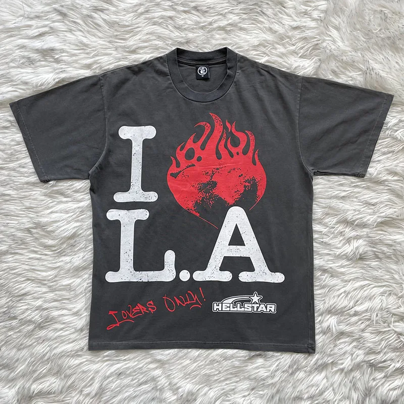 Hellstar Studios I Love NY Tee Casual Short Sleeve T-Shirt Unisex Standard Fit round Neck Youthful Style for Men And Women