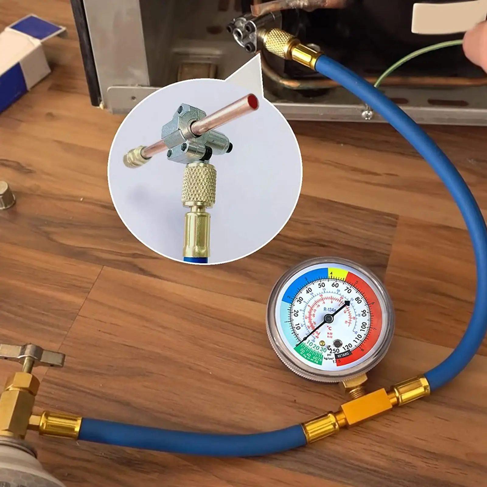 Air Conditioner Recharge Kit Auto AC Recharge Kit Hose Gauge Can Tap Set for Refrigerant Automotive Maintenance Commercial Home