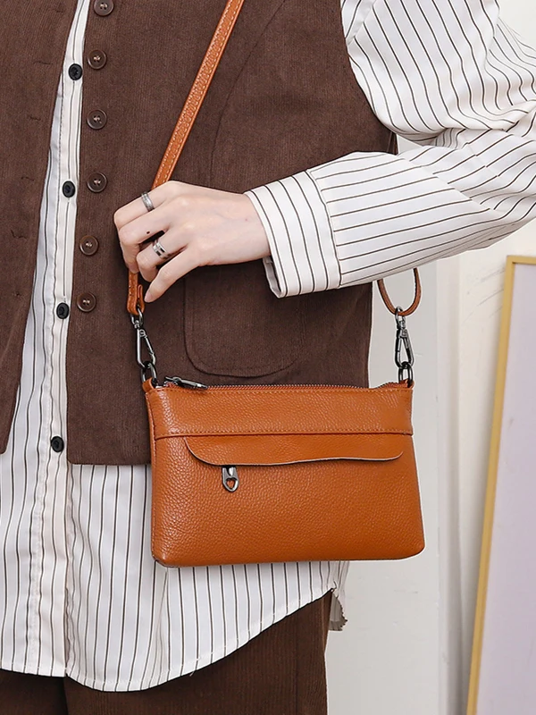 

Faionable Leather Crossbody Bag Women's Handbag Cowhide Soft Square Bag oulder Strap Detachable Zipper Closure Casual Use