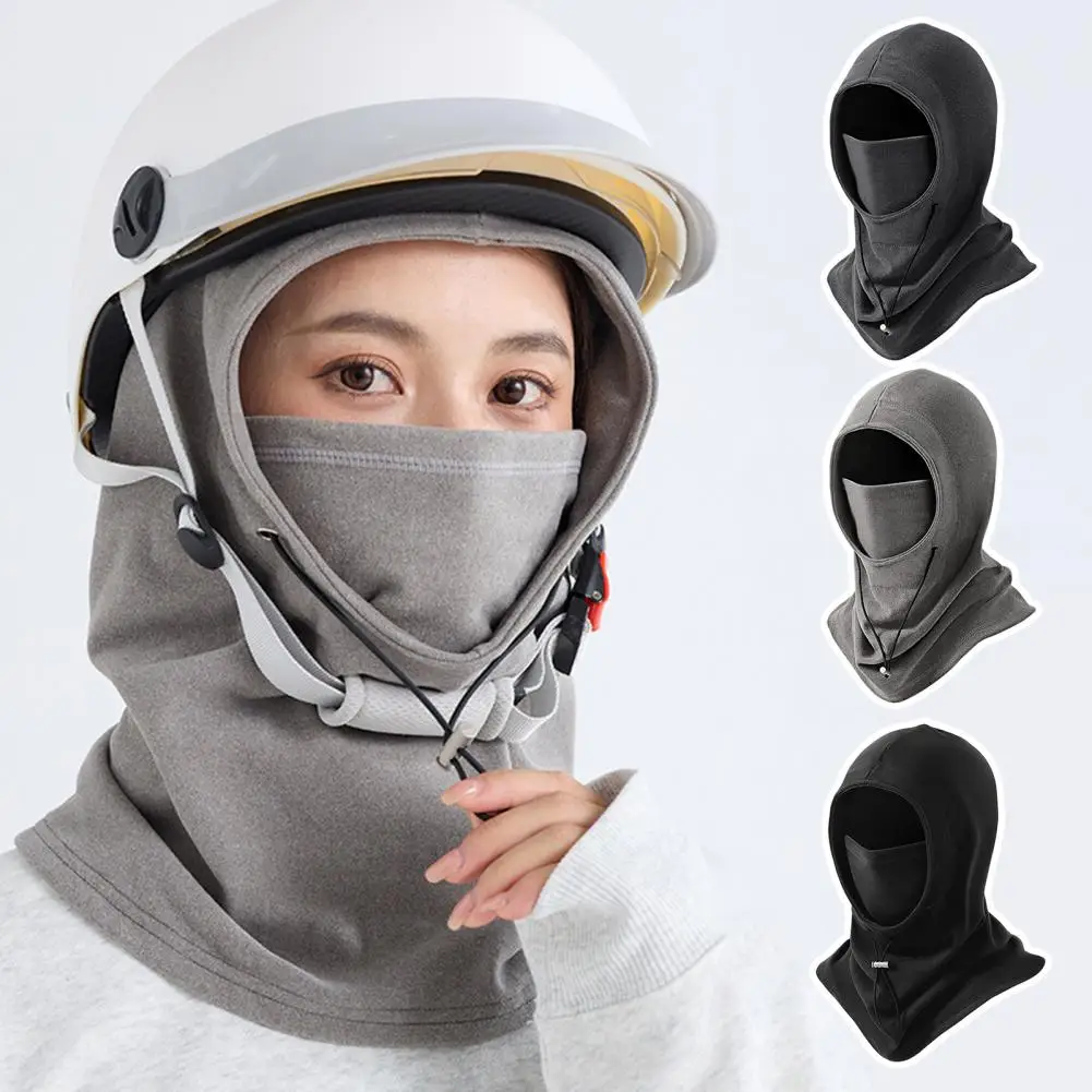 Riding Headgear Solid Color Adjustable Drawstring Windproof Winter Hat With Face Guard Elastic Fit Hat Women Cycling Accessories