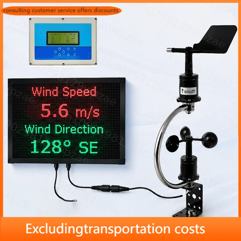 Outdoor IP65 RS485 Digital Output Industrial Airflow Monitoring Wind Speed Direction Anemometer Sensor with Alarm LED Screen