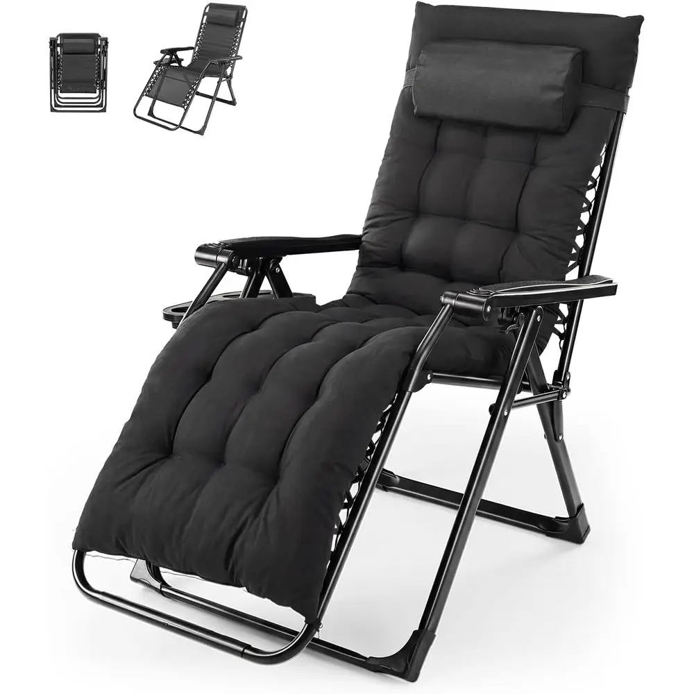 Zero Gravity Chair, Patio Recliner with Removable Cushion & Cup Holder Trays, Portable Lounge Chair or Beach & Camping, Classic