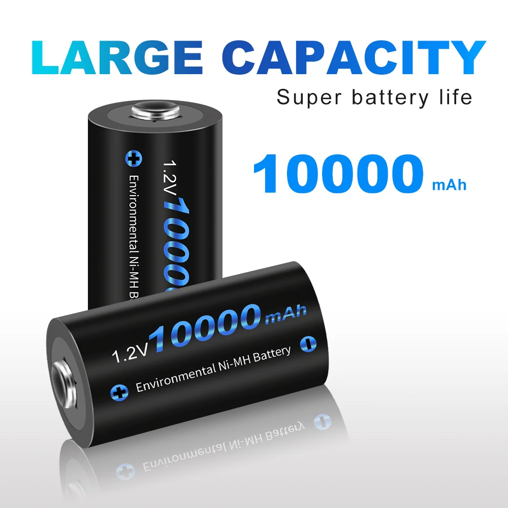 CITYORK 10000mAh D size R20 Battery 1.2V Ni-MH LR20 D Size Rechargeable Battery For flashlight battery emergency light battery