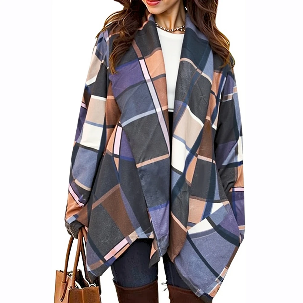 

UNIKTEE Women's Plaid Lace-Up Lapel Long Sleeve Coat Winter Fashion Comfortable Street Daily Wear Decent Style