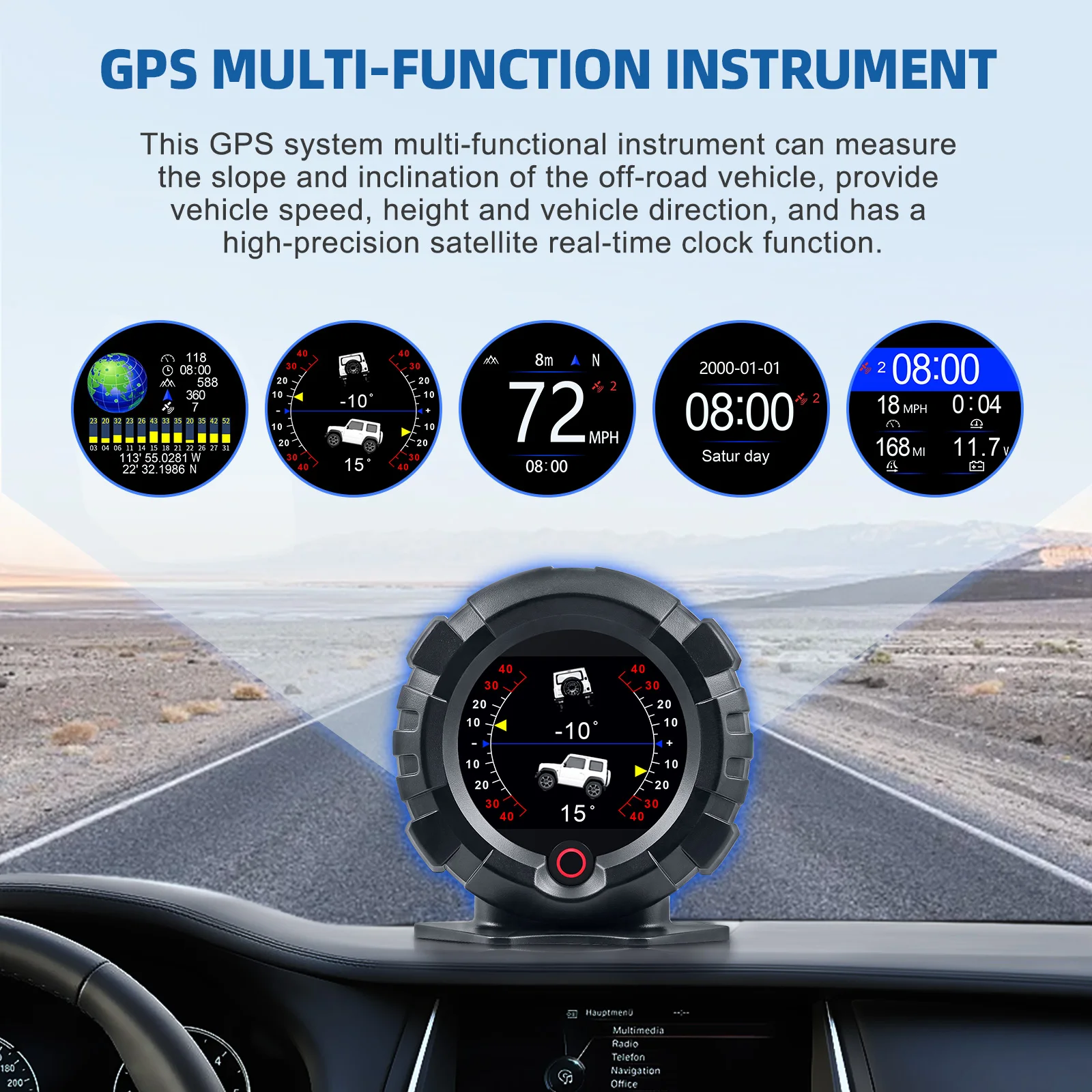 X95 pantalla frontal GPS inclinómetro de velocidad medidores de pendiente velocidad sincronización satelital GPS Hud vehículo todoterreno medidor multifunción