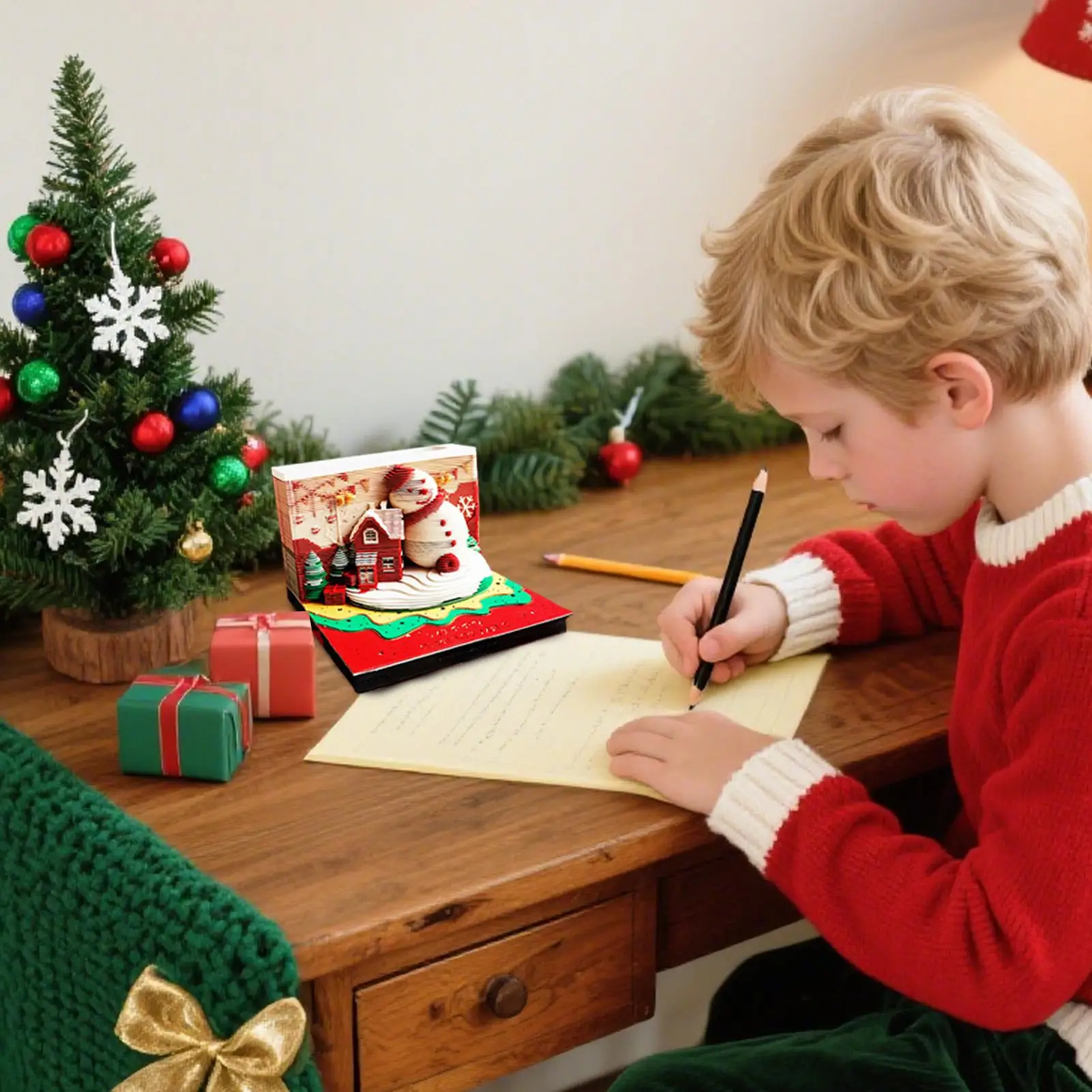 3d-メモパッド-クリスマス雪だるま紙彫刻カレンダー紙アートティアオフ彫刻子供学生大人のための家の装飾アドベント