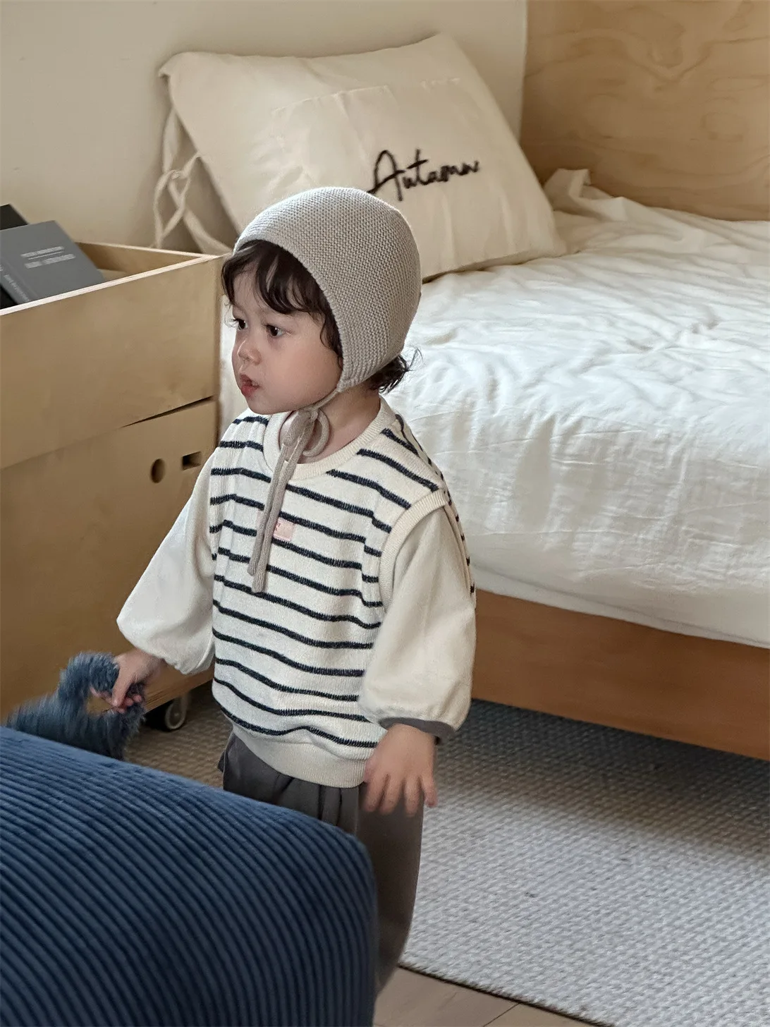 Boys Casual Vest Infant Girl Loose Pullover Toddler Versatile Tops 2025 Autumn New Baby Sleeveless Striped Sweatshirt Cotton