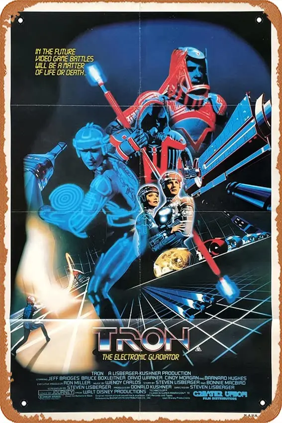 Placa de Metal Vintage Tron 1982, Estilo Retrô de Pôster de Filme Clássico, Decoração de Parede para Bar, Clube de Karaokê, Caverna do Homem, Presente