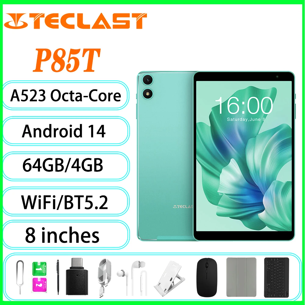 

Teclast P85T 2024 Tablet Allwinner A523 8-core 1.8GHz/ 10GB(4GB+6GB) RAM/64GB ROM/8 Inch 800×1280iPS/WIFI5G/4G/5000mAh/Type-C/0