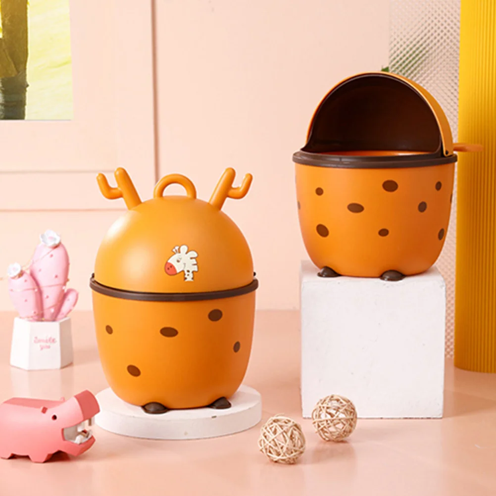 

Mini Cartoon Press Trash Can Desktop Garbage Bin with Lid Large Capacity Non Slip Small Waste Container for Home Office