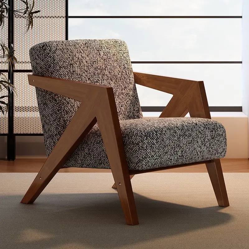 

PYJ Nordic solid wood single sofa chair French antique living room balcony leisure lazy chair