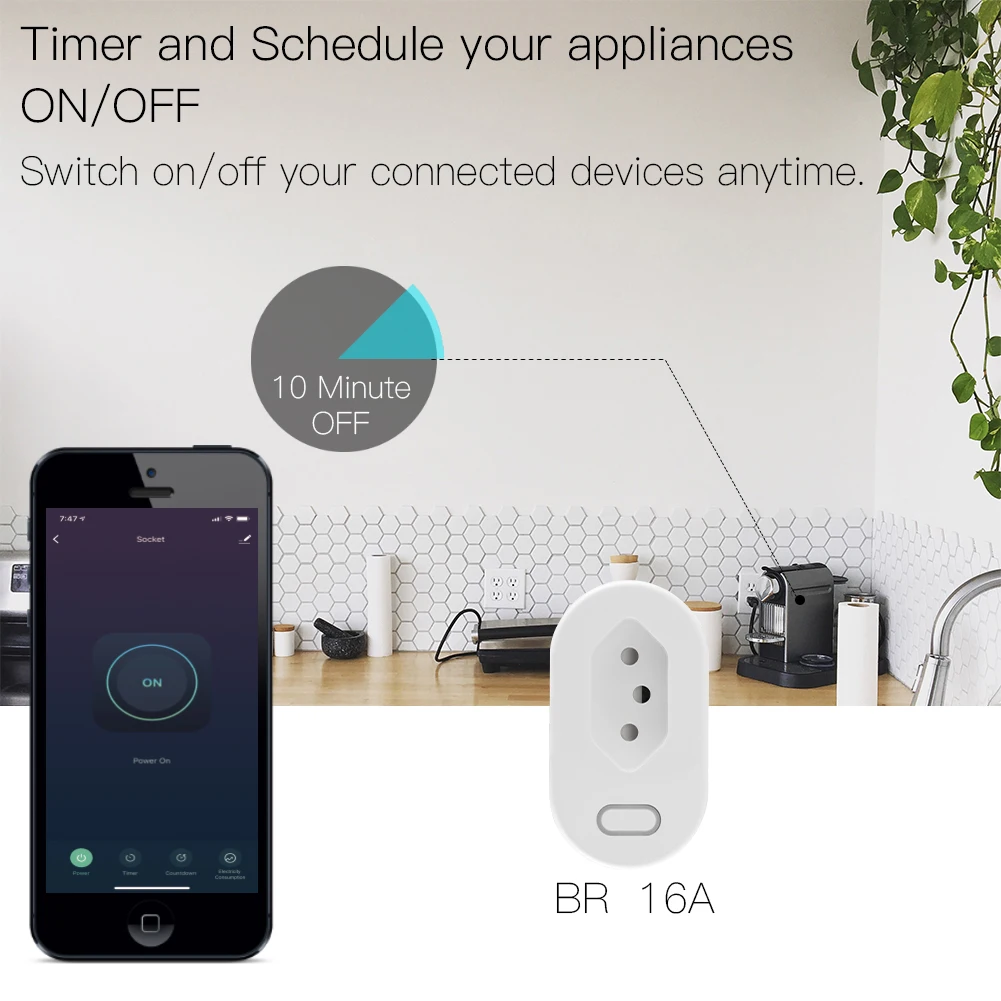 MOES Tuya 16A/10A BR Smart Plug Standard con Monitor di alimentazione, Smart Life APP WiFi Smart Socket funziona per Google Home, Alexa