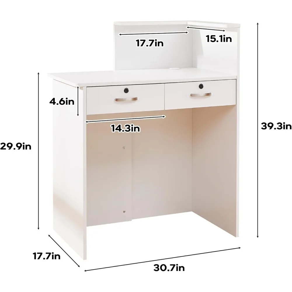 مكتب استقبال مع درجين قابلين للقفل، طاولة عداد بيضاء، مكتب استقبال صغير أمامي لصالون الردهة والمكتب والمنزل #2