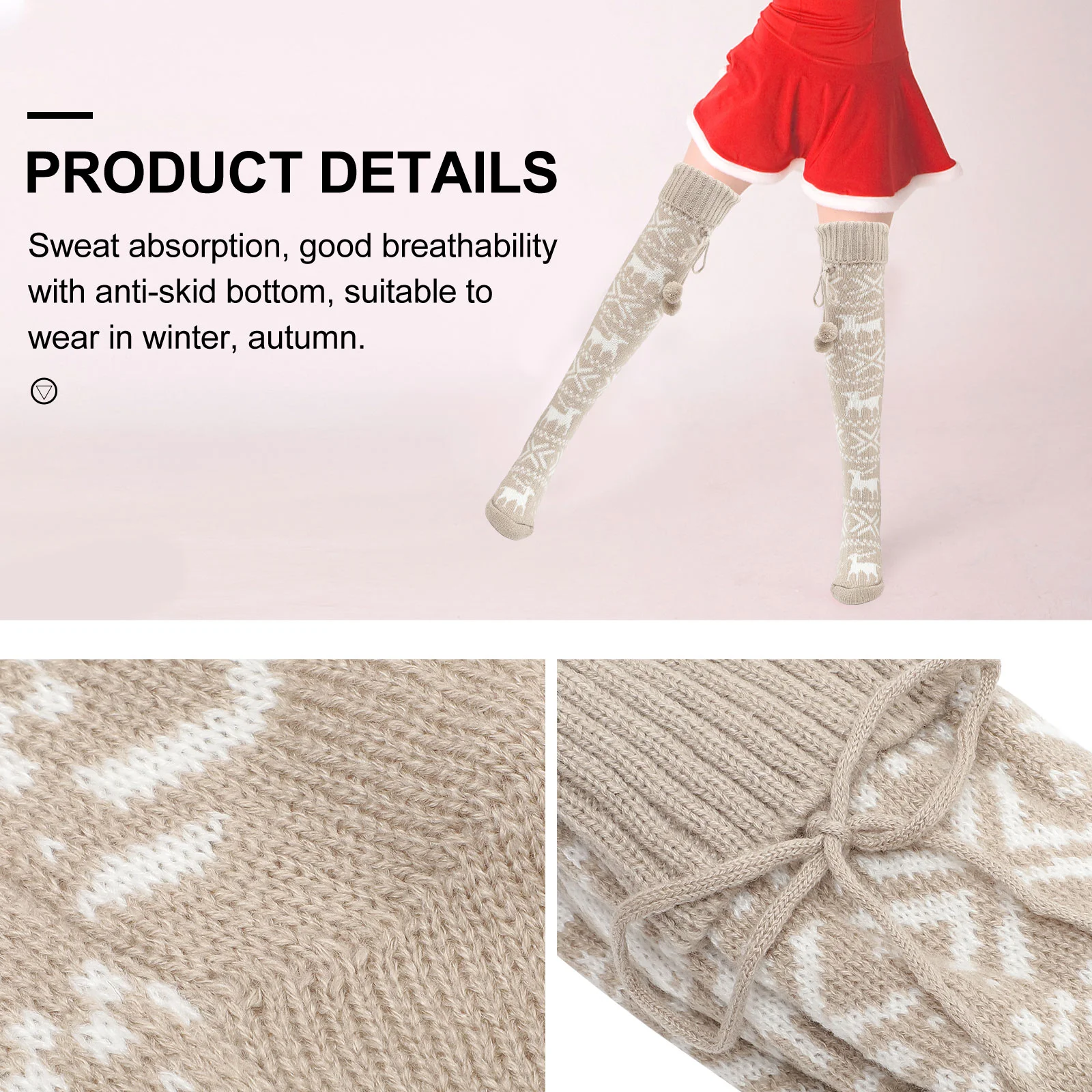 Thously Stocking-Chaussettes sur le genou pour femmes, accessoires de robe de Noël, rouge torsadé, hiver