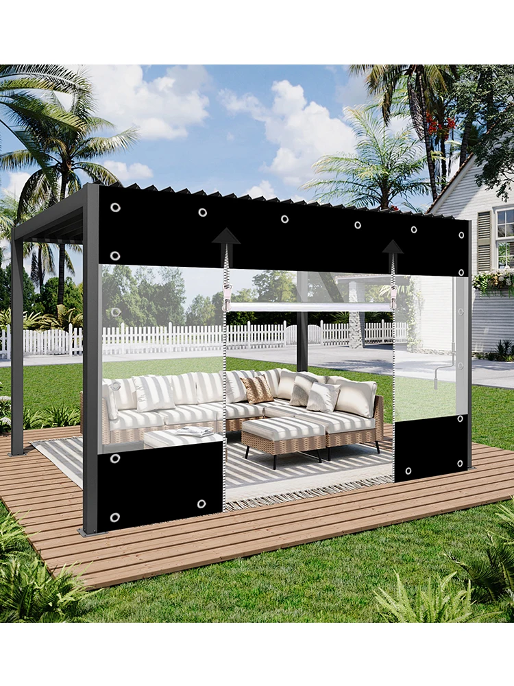 PVC zeildoek met twee ritsen verdikt 0,55 mm 650 g/m2 waterdicht zeil vinyl buitengordijnen voor terras pergola tuinhuisje veranda - afbeelding 2
