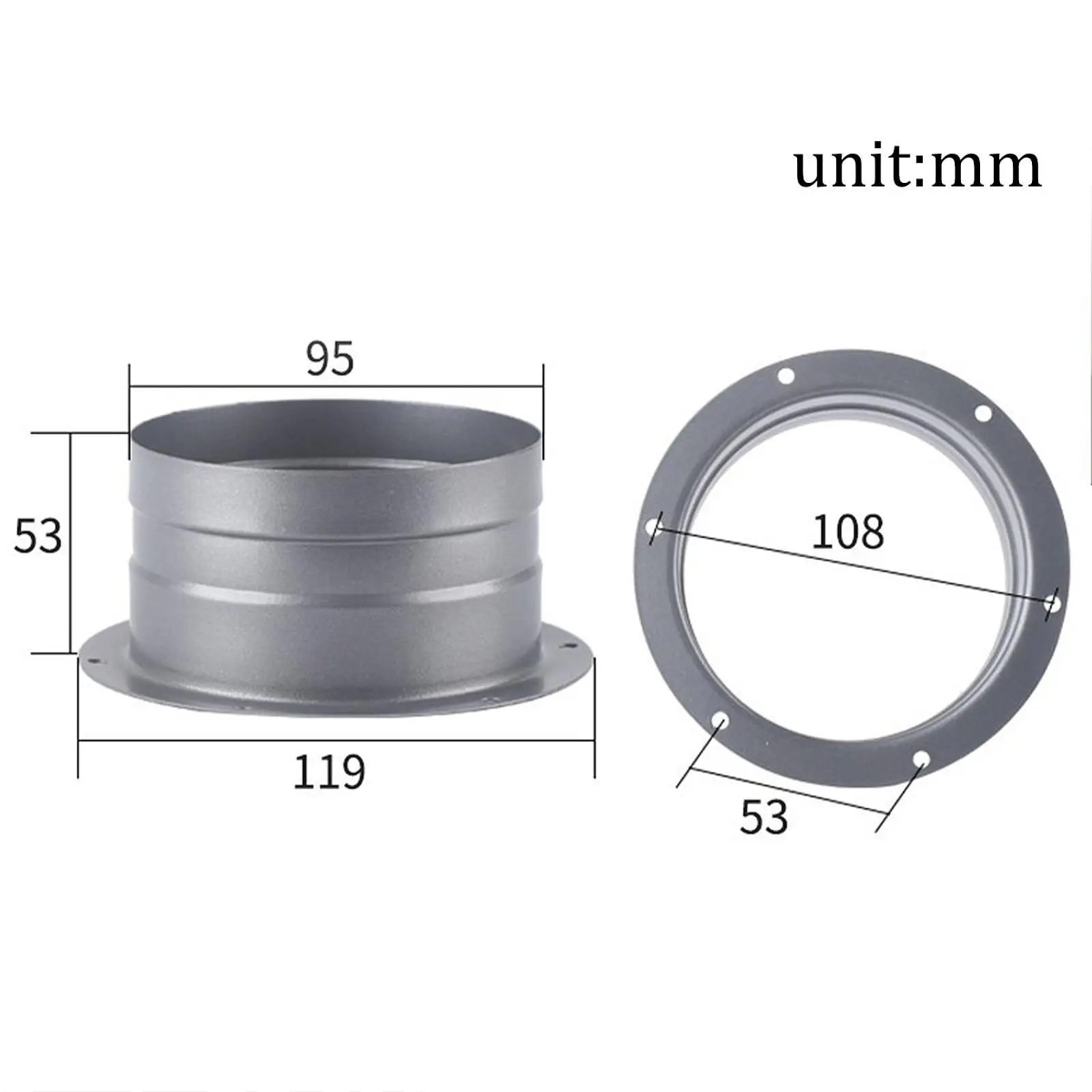 4inch Straight Flange Connector Galvanized Metal Fittings Easy to Install