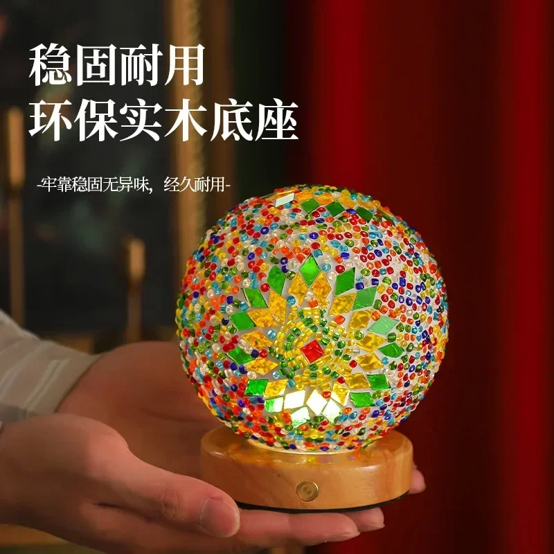 พิสดารโรแมนติกฟรีโบฮีเมียนสร้างสรรค์สัปหงกโคมไฟตั้งโต๊ะกระจกตกแต่งชาร์จ USB สัมผัสสามสีลดแสงที่ไม่มีที่สิ้นสุด