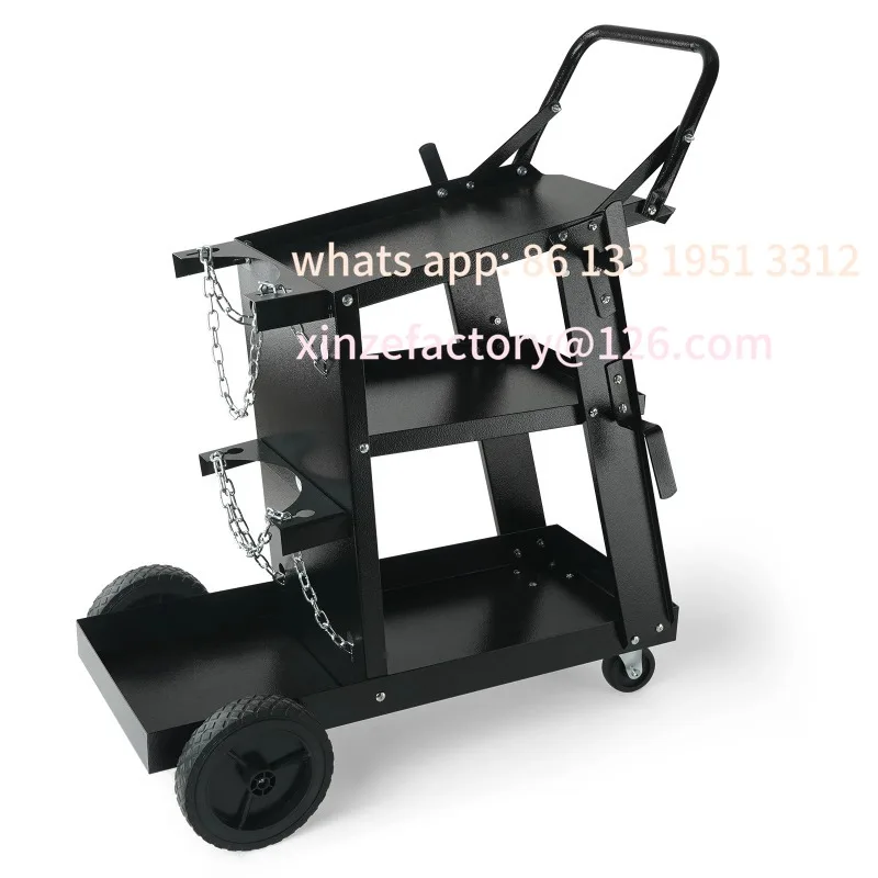 Customizable Welding Cart 3-Tier Welder Cart with Swivel Wheels Safety Chains Rolling Tank Storage for Plasma Cutter