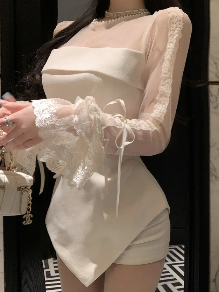 

Elegant Pure Desire Long Sleeve T-Shirt Women's Spring Summer New Irregular 3D Design Base Shirt Waist Cinching Base Shirt