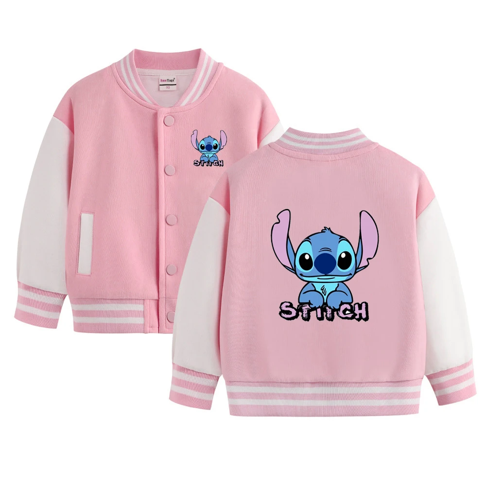 Disney Series Spring and Autumn Jacket Cartoon Stitch Boys Girls Kawaii Birthday gift baseball uniform cartoon print long sleeve