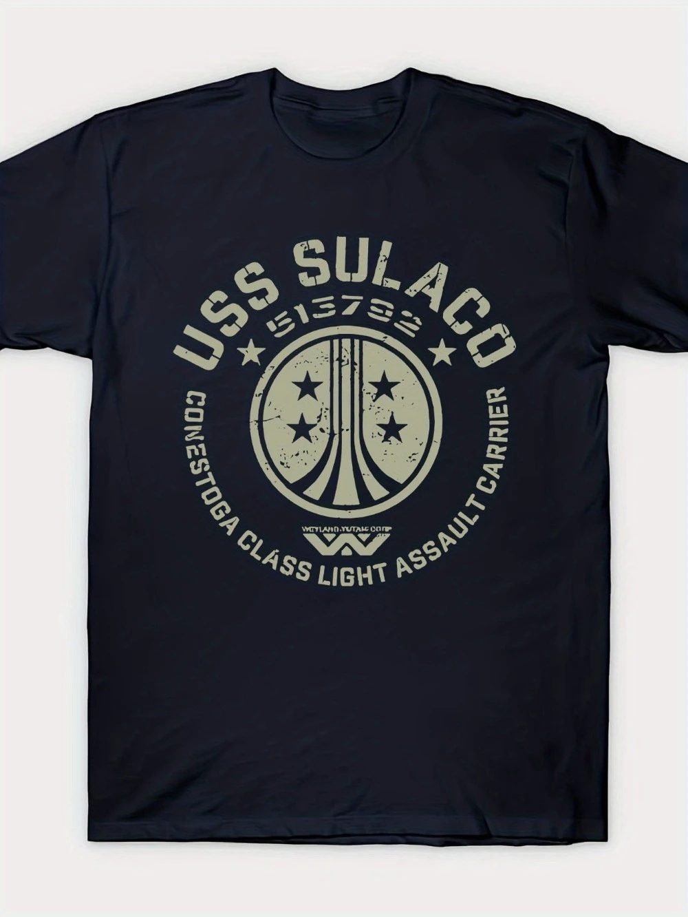 Camiseta azul marino USS Sulaco con vehículo de lanza pesada de Alien Covenant, cómoda camiseta con cuello redondo para entusiastas de la ciencia ficción