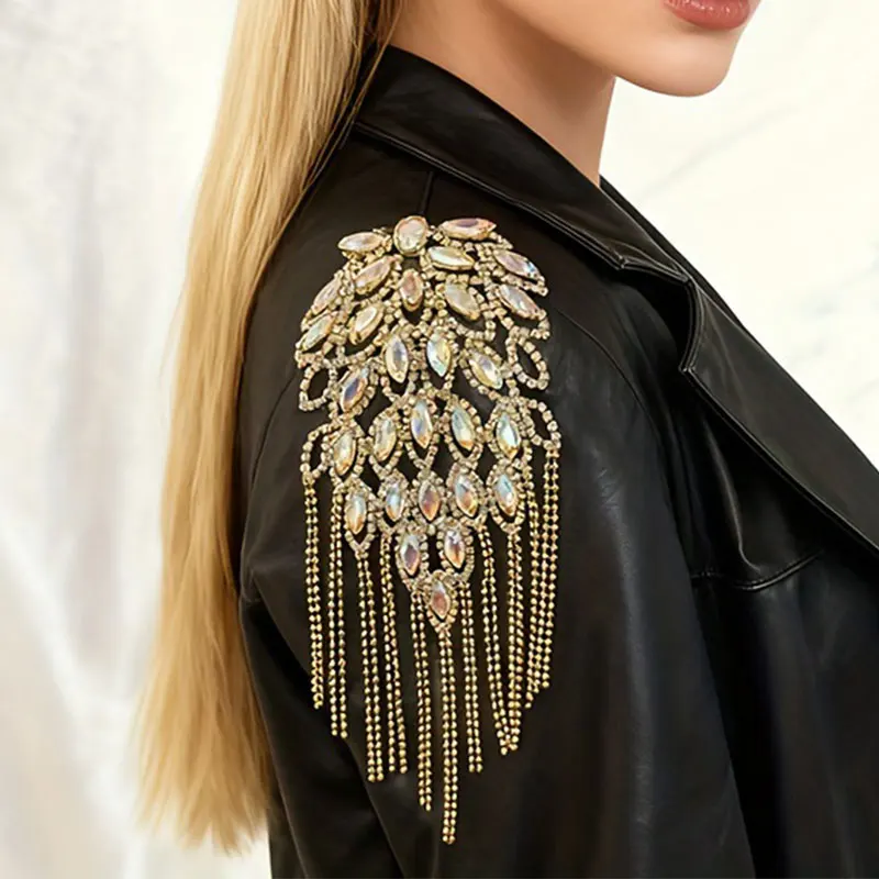 1pc-ラインストーンタッセルエポレットフォーマルウェアとスーツ-diy-装飾アクセサリーロングタッセルチェーンショルダーパッド衣装装飾