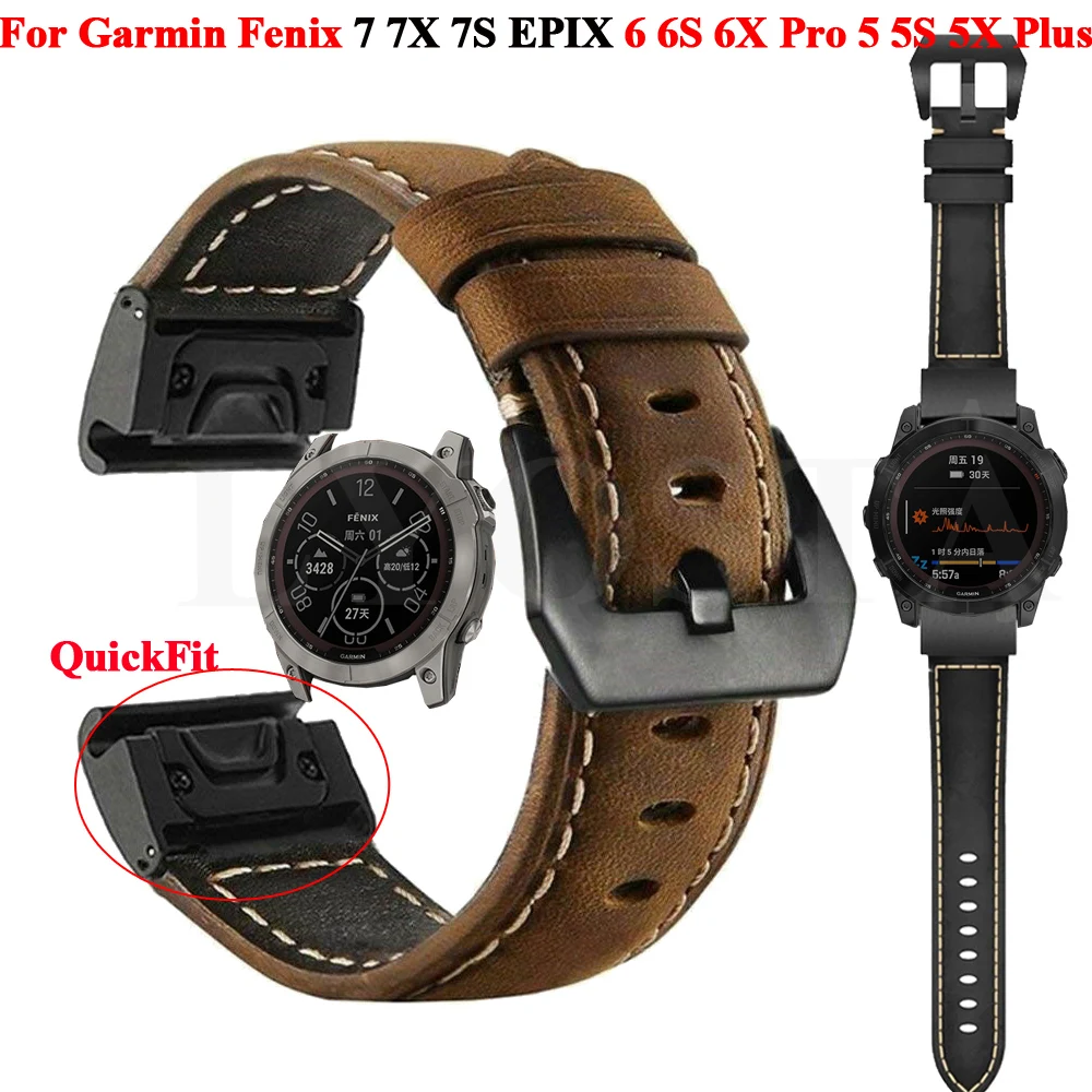 

26 22 20mm Watchband For Garmin Fenix 7 7S 7X 6 6X Pro 5 5X 3HR Leather Band Fenix6 Fenix5 Smart Watch Quick Release Wrist Strap