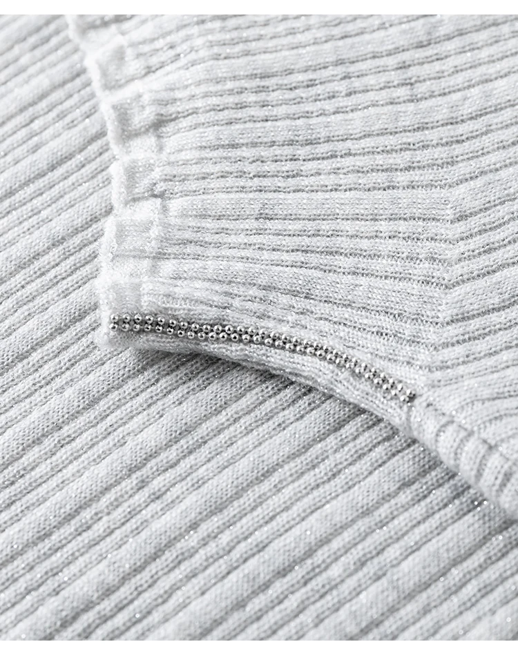 BL3621732 Damen-Pullover mit Stehkragen aus Wollmischung, Lurex, gerippt, langärmelig, mit Wellenkragen, seitlicher Kette und metallischem Glanz für den Herbst – Detail 20