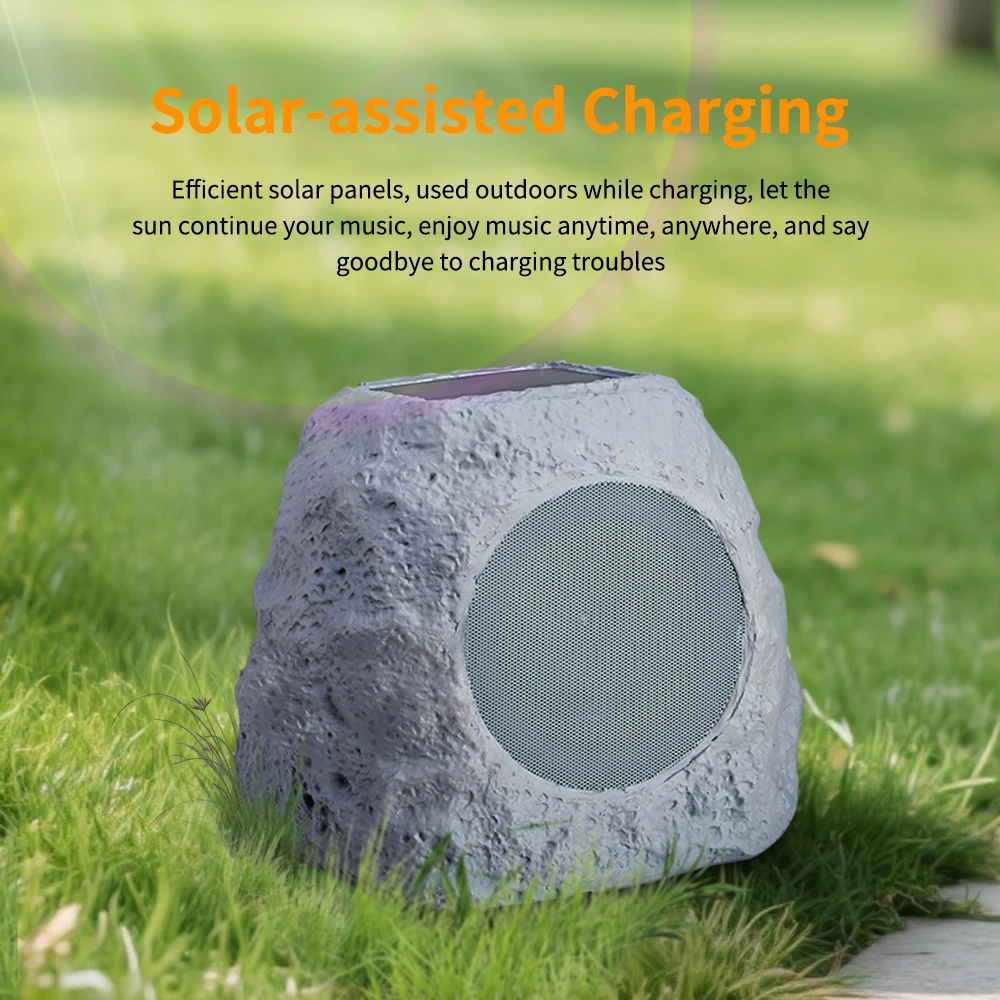 A set of 2 weatherproof Bluetooth switchable color rock speakers solar assisted charging courtyard courtyard living space