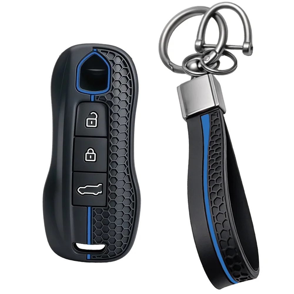 For Porsche 911 Cayenne Panamera Macan Taycan 718 Boxster Cayman Silicone Remote Shell With Wrist Strap And Key Ring
