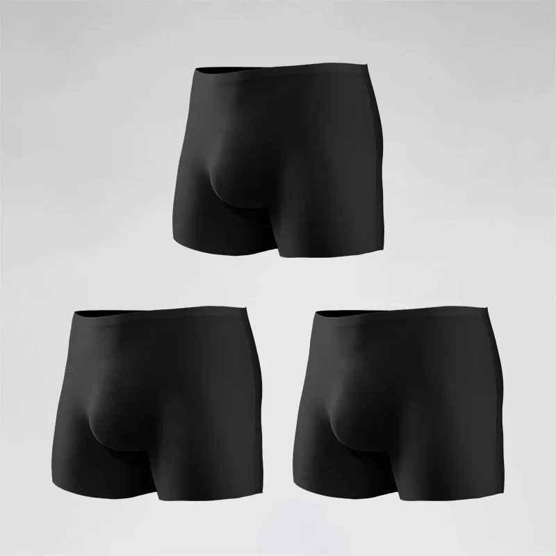 

3pcs Men's underwear. Men's 3D stamping ice silk boxer shorts. Seamless and thin style. Extended - length boxer shorts,