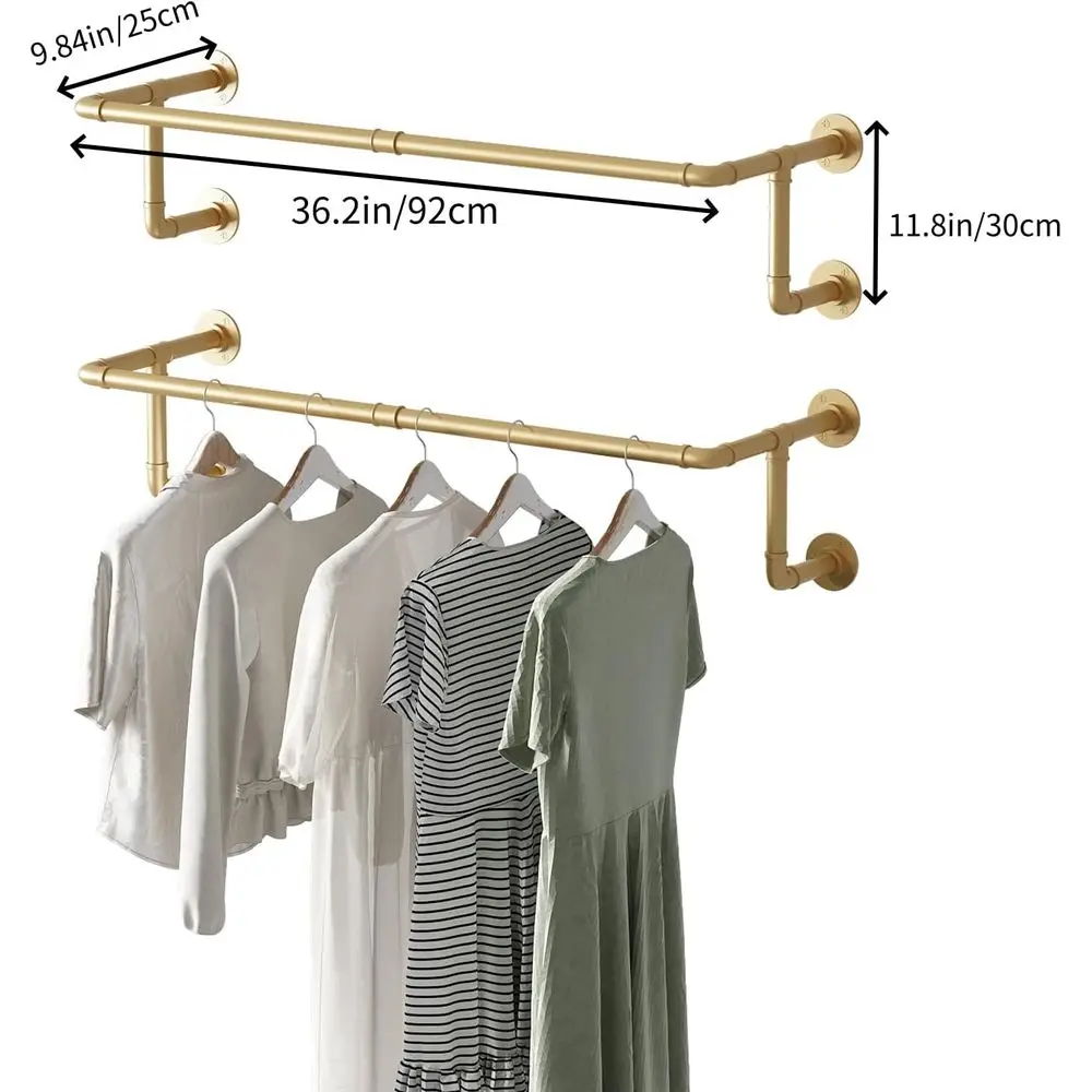 Gold Wall-Mounted 2-Pack Clothes Racks, 36.2 Hanging Storage for Laundry & Bedrooms