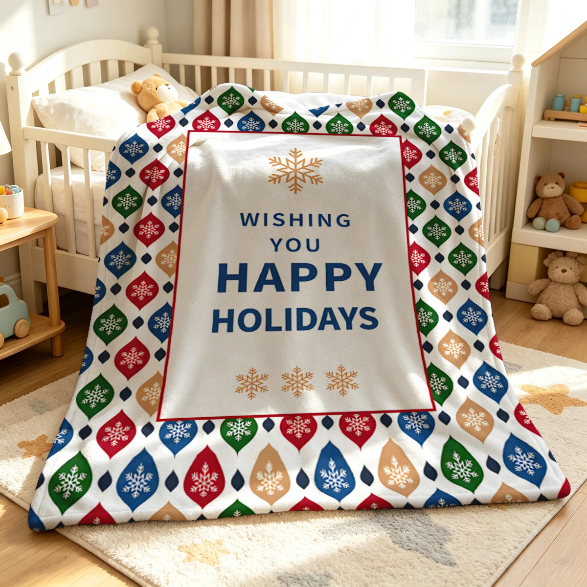 Holiday Snowflake Tile Soft Fluffy Flannel Blanket Super Cozy Lightweight Bed Blanket for Halloween Sofa Bed Christmas Decor