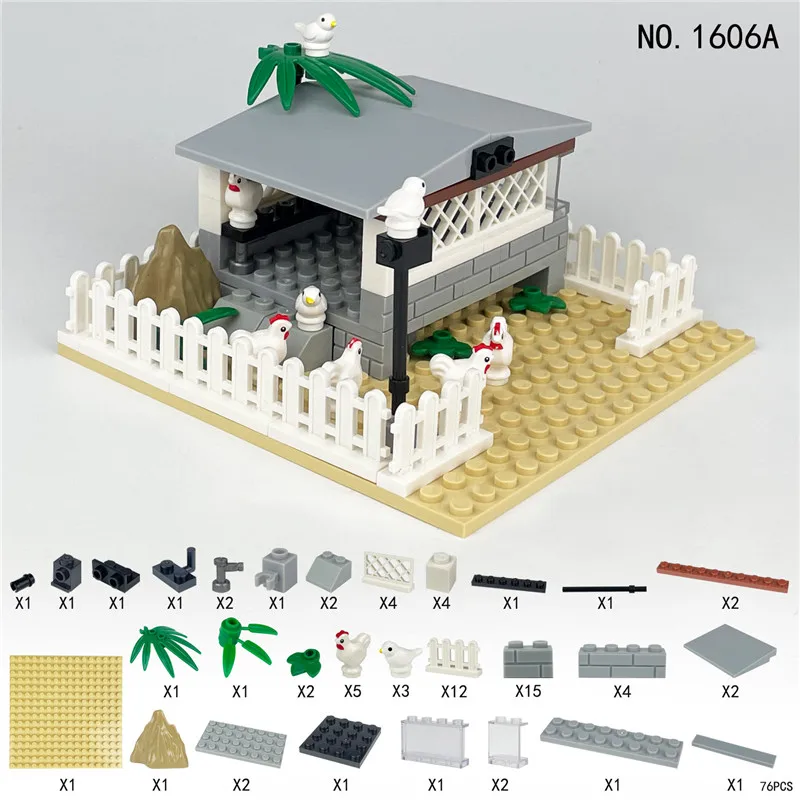 MOC Farm Animals Classic Building Blocks City Chicken Coop Hen House Toys DIY Blocks Toys for Thanksgiving Day/Christmas Gift