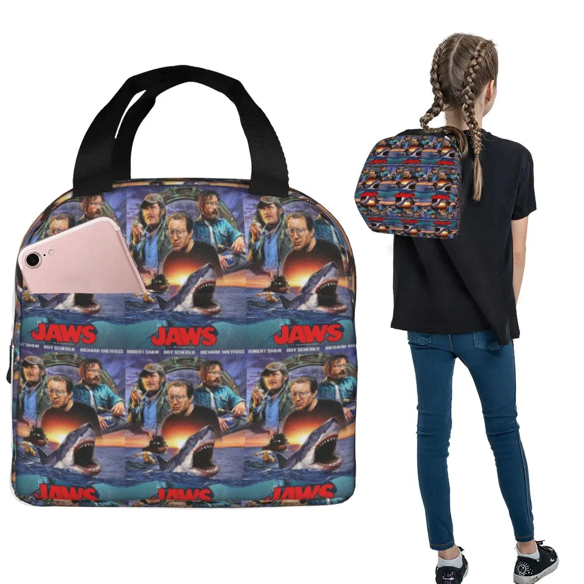 Jaws Horror Movie Insulated Lunch Bag for Women Children Portable Food Boxes Thermal Lunch Box Tote