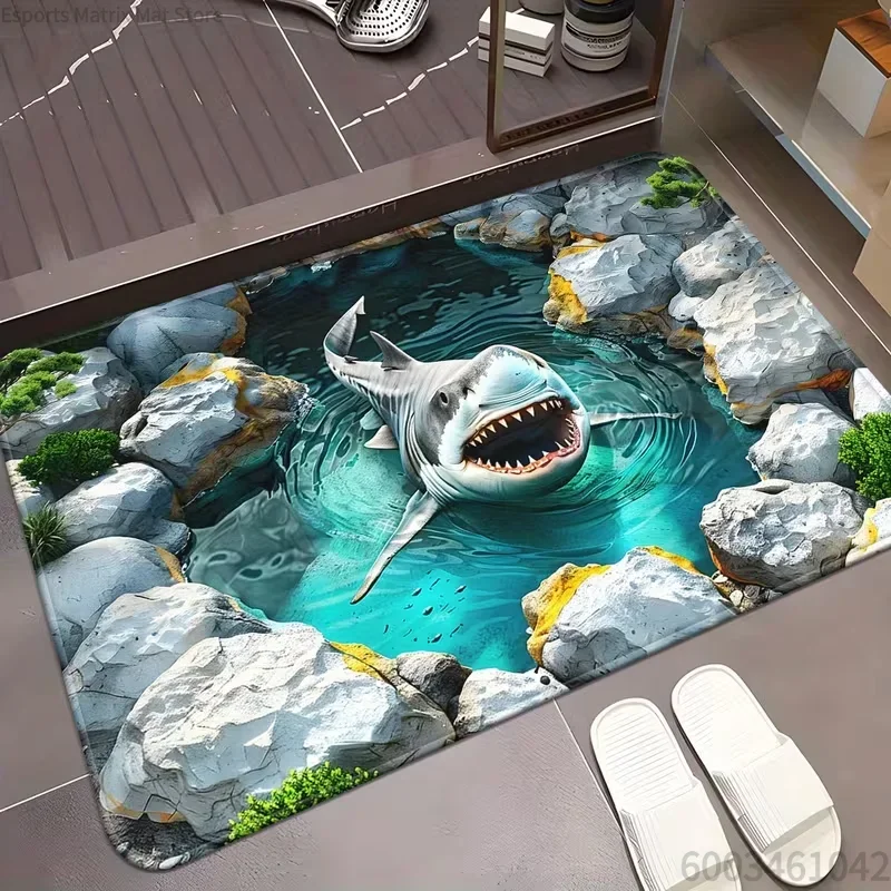 Sharks Glacier Door Mat Non-Slip Bathroom Floor Mat Microfiber Absorbent Machine Washable Mat for Bedroom Living Room Entrance