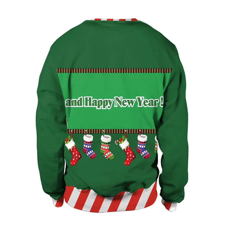 Men Women Pullover Reindeer Ugly Christmas Sweater 3D Funny Printed Jumpers Festive Clothing Tops Holiday Party Xmas Sweatshirt