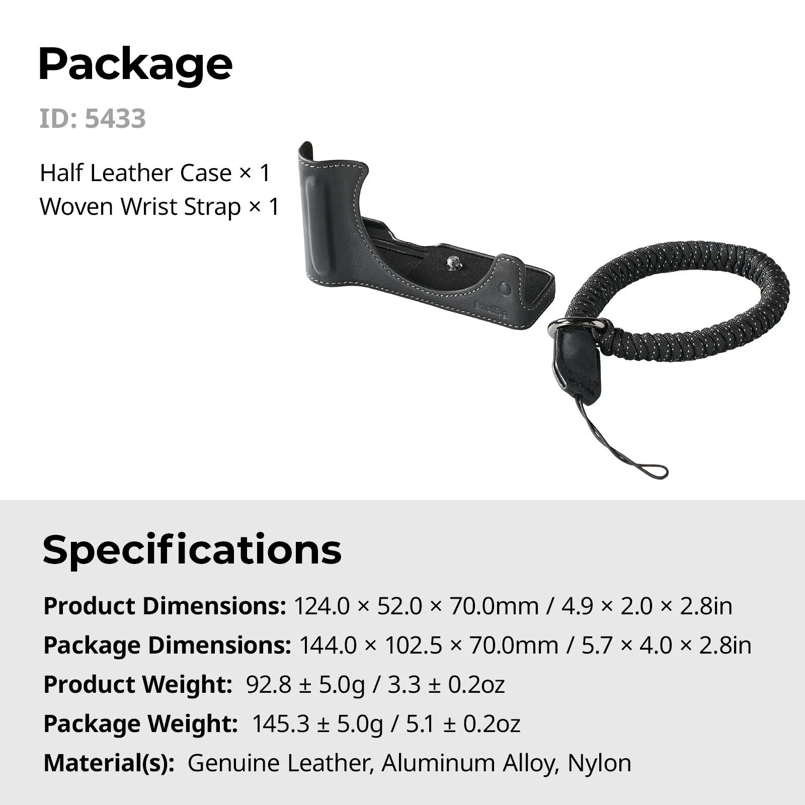 SmallRig EOS R50 V Camera lederen halve hoes voor Canon EOS R50 V met geweven polsband Verstelbare lengte Bruin/zwart/wit