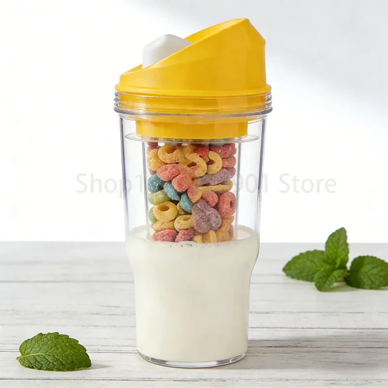 Taza de leche y cereales portátil, contenedor de almacenamiento de alimentos a prueba de fugas 2 en 1 con compartimento separado para desayuno, viajes, escuela y oficina