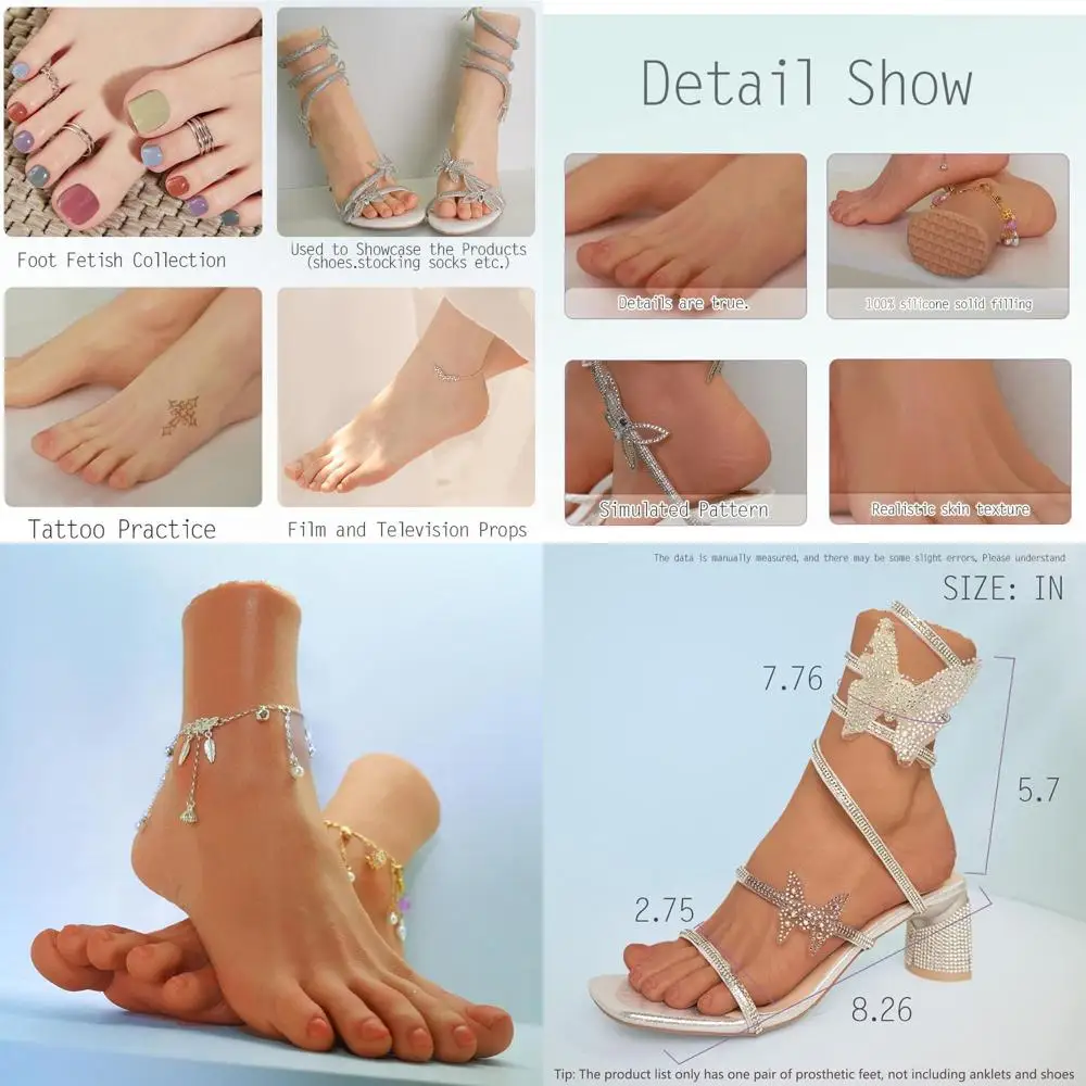 

Pair of Realistic Silicone Female Feet with Wrinkles, Ideal for Shoe, Sock, and Sandal Display Art Collection