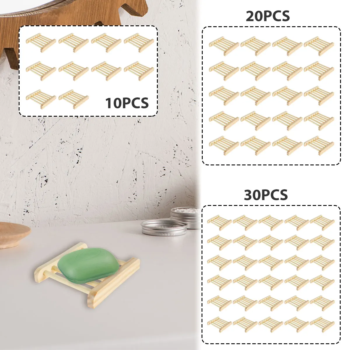 30/10Pcs Wooden Soap Tray Self Draining Soap Holder Draining Soap Dish Holder for Bathroom Kitchen Sink Soap Case Storage Holder
